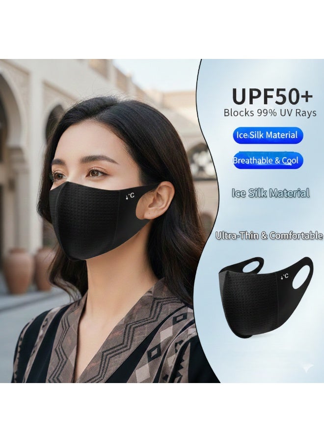 (عبوة 3 قطع) أقنعة وجه صيفية من حرير الثلج البارد: خطوط حماية للعين، حماية من الأشعة فوق البنفسجية، قابلة للتنفس ومستخدمة مرة ثانية، واقية شمس مناسبة للجري، التنزه، ركوب الدراجة النارية، الدراجات، التمارين وغيرها من الأنشطة. متوفرة باللون الأسود والرمل الرمادي الفاتح والرمادي الداكن. - Image 1